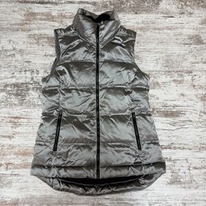 Athleta Womens Puffer Vest Metallic Silver Full Zip Goose‎ Down Sz S Activewear